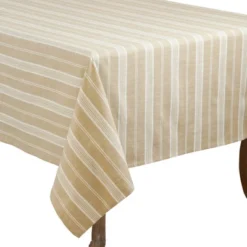 Saro Lifestyle 70" Cotton Striped Design Tablecloth Beige -Saro Lifestyle GUEST df41d8bd cd93 4571 b385 48415fae5f94