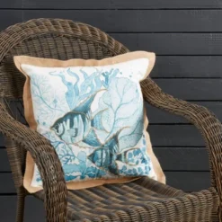 Saro Lifestyle Outdoor Fish Poly Filled Pillow, 18"x18", Blue -Saro Lifestyle GUEST dfd72681 a674 4364 ba9d 8c92bb4b6dc5