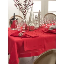 Saro Lifestyle Tablecloth With Hemstitch Border Design Red -Saro Lifestyle GUEST e07223ec a67f 41ec 90fc c661c54b9902