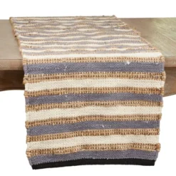 Saro Lifestyle Table Runner With Striped Chindi Design, Blue, 16" X 72" -Saro Lifestyle GUEST e2710f44 3e3d 4cfe ad5c c7c5a5bbe76a