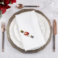 Saro Lifestyle Embroidered Elegance Nutcracker Napkin (Set Of 12), 20", White -Saro Lifestyle GUEST e4a6d85e 33a9 46fb 96a4 16c644826256