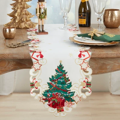 Saro Lifestyle Christmas Tree Table Runner, 14"x72", White 2 Saro Lifestyle Christmas Tree Table Runner, 14"x72", White - Image 2
