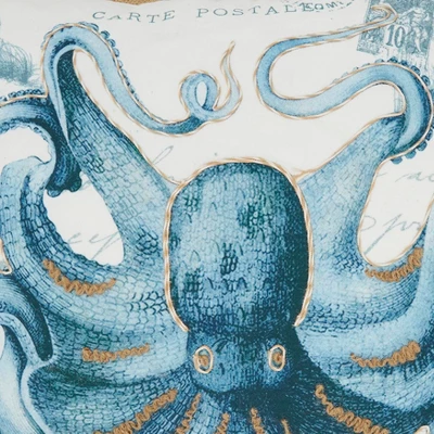 Saro Lifestyle Vibrant Outdoor Octopus Poly Filled Pillow, 18"x18", Blue 2 Saro Lifestyle Vibrant Outdoor Octopus Poly Filled Pillow, 18"x18", Blue - Image 2