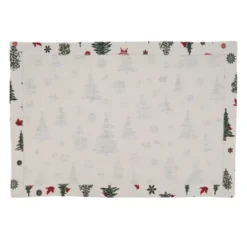 Saro Lifestyle Saro Lifestyle Christmas Tree & Snowflakes Design Holiday Table Mats (Set Of 4), Ivory, 14"x20"