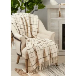 Saro Lifestyle Cotton Throw With Dashed Box Stitch Design -Saro Lifestyle GUEST ec07d72b 4061 4b8d acbe 756a1be358a8