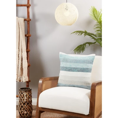 Saro Lifestyle Throw Pillow Cover With Stripes, 20", Blue 2 Saro Lifestyle Throw Pillow Cover With Stripes, 20", Blue - Image 2