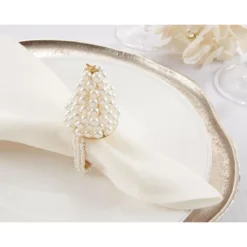 Saro Lifestyle Napkin Rings With Pearl Christmas Tree Design (Set Of 4) -Saro Lifestyle GUEST efd0781b a7f2 48dc 9fa3 27b23f1cb67d