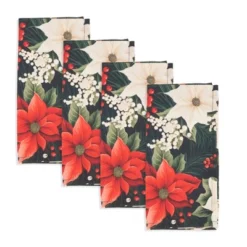 Saro Lifestyle Winter Bloom Poinsettia Napkin (Set Of 4), 20", Multi