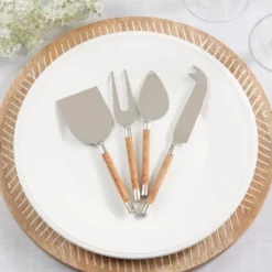 Saro Lifestyle Artisan Cork Handle Cheese Cutlery Set, Beige -Saro Lifestyle GUEST f18a68ae 2896 4227 b07b 7f19ac037719