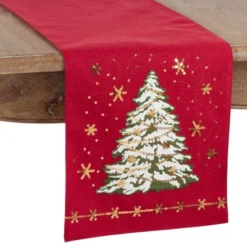 Saro Lifestyle Christmas Tree Design Holiday Table Runner, 13"x72", Red -Saro Lifestyle GUEST f669504a 82c6 4353 ba67 da504fe2c9c6