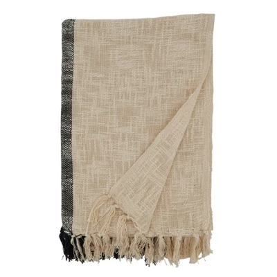 Saro Lifestyle Saro Lifestyle Cotton Throw Blanket With Striped Design, Natural, 50"x60" 1 Saro Lifestyle Saro Lifestyle Cotton Throw Blanket With Striped Design, Natural, 50"x60"