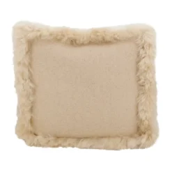 Saro Lifestyle Luxurious Linen Pouf With Soft Lamb Fur Trim -Saro Lifestyle GUEST f7987722 8997 46b3 8031 92438c05043a