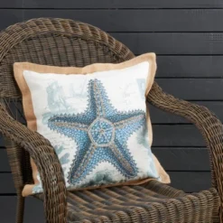 Saro Lifestyle Coastal Outdoor Starfish Poly Filled Pillow, 18"x18", Blue -Saro Lifestyle GUEST f85113bd a435 42b6 a069 87cf0b5d188b