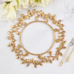 Saro Lifestyle Leaf Border Charger (Set Of 4) -Saro Lifestyle GUEST f858fe6d 3f67 49bd 82cd 22c1acba7847