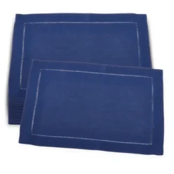 Saro Lifestyle Placemat With Hemstitched Border, 14"x20" Oblong, Navy Blue (Set Of 12)