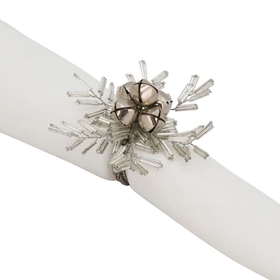 Saro Lifestyle Holiday Napkin Rings With Beaded Snowflake And Bells Design (Set Of 4) 2 Saro Lifestyle Holiday Napkin Rings With Beaded Snowflake And Bells Design (Set Of 4) - Image 2
