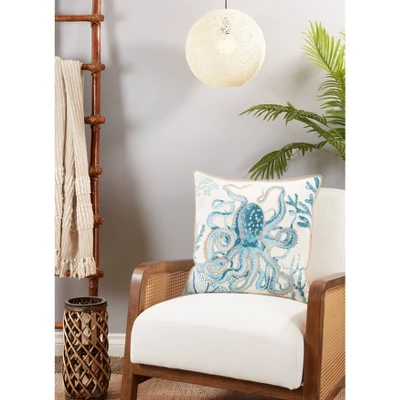 20"x20" Oversize Octopus Design Square Throw Pillow Cover Aqua Blue - Saro Lifestyle 3 20"x20" Oversize Octopus Design Square Throw Pillow Cover Aqua Blue - Saro Lifestyle - Image 3