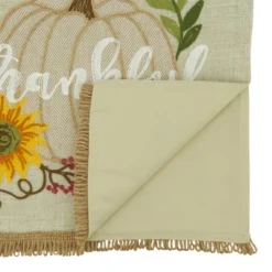 Saro Lifestyle Dining Table Runner With Thankful Pumpkin Design, Beige, 16" X 70"