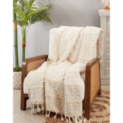 Striped Woven Fringe Throw Blanket - Saro Lifestyle -Saro Lifestyle GUEST fa747ff4 4394 4d9a 88d9 b1c6fa9b7d27