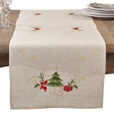 Saro Lifestyle Table Runner With Embroidered Christmas Design 1 Saro Lifestyle Table Runner With Embroidered Christmas Design