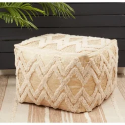 Saro Lifestyle Tufted Pouf With Foil Print Design -Saro Lifestyle GUEST faed678d b85c 462b 94c2 749f04ffcd8b