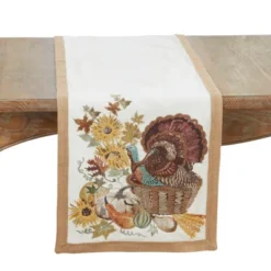 Saro Lifestyle Embroidered Turkey Table Runner, 16"x72", Multi -Saro Lifestyle GUEST fb0ccc7c 2f3a 44c7 b38f a6164a6ef6ef