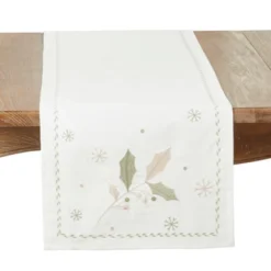 Saro Lifestyle Joyful Holly Leaves Table Runner, White, 16" X 72" -Saro Lifestyle GUEST fd6580a9 5270 4133 ac9d d08bf47014e5