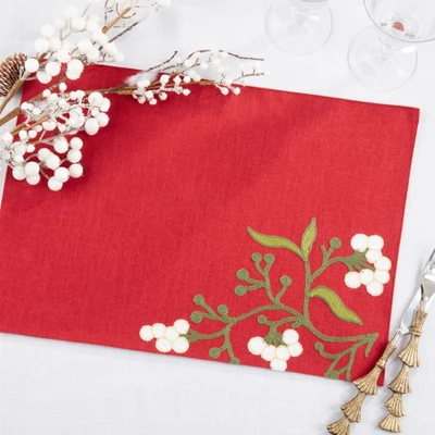 Saro Lifestyle Merry Mistletoe Placemat (Set Of 4), 13"x19", Red 3 Saro Lifestyle Merry Mistletoe Placemat (Set Of 4), 13"x19", Red - Image 3